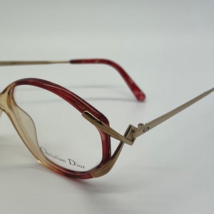 Vintage New Old Stock Christian Dior Clear Red Acetate Gold Eyeglass Frames Mod 2481 DEMO LENSES