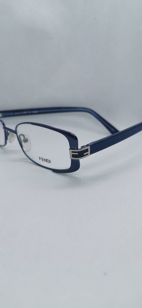Fendi Navy Metal-Acetate  Eyeglasses 
Frames Mod F944 DEMO LENSES Vintage Fendi Blue Metal Semi Rimless Eyeglass Frames Mod  main image 3