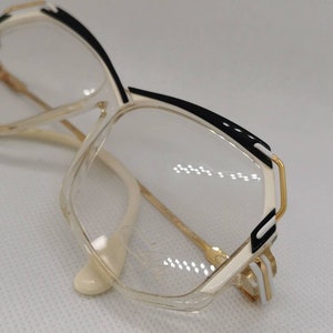 Vintage New Old Stock Cazal Gold Black White Eyeglass Frames Mod 854 DEMO LENSES