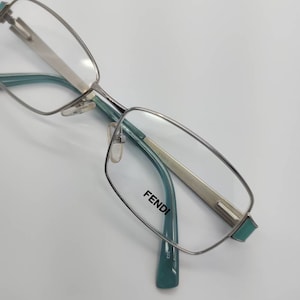 Vintage New Old Stock Fendi Silver Turquoise Eyeglass Frames Mod F1041 DEMO LENSES
