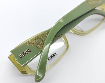 Vintage New Old Stock Fendi Green Gold Eyeglass Frames Mod F924 DEMO LENSES