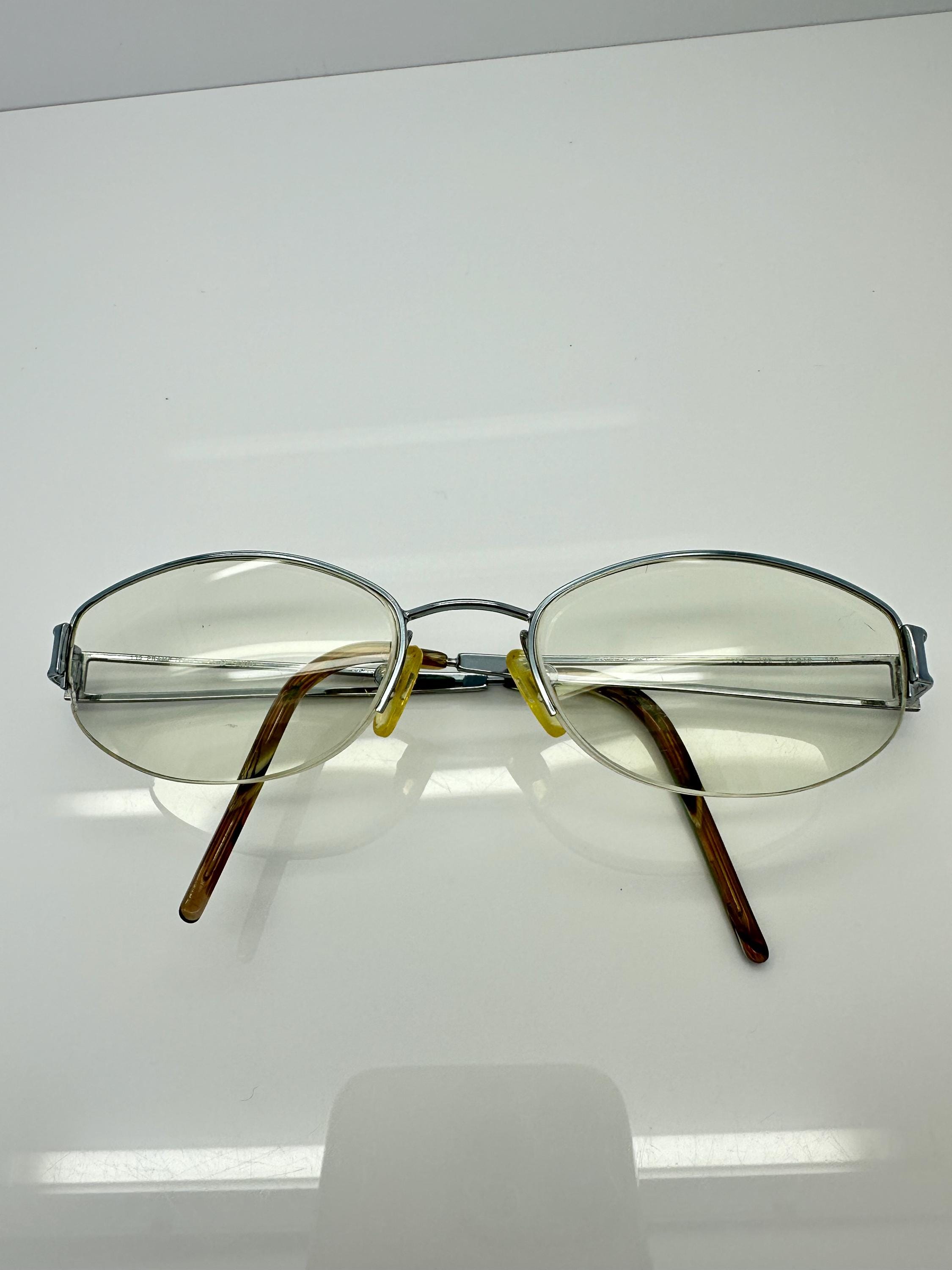 Vintage Fendi Blue Metal Semi Rimless Eyeglass Frames Mod 