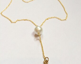 14k Gold Plate Wrapped Single Cultured Pearl Gold Necklace | Etsy