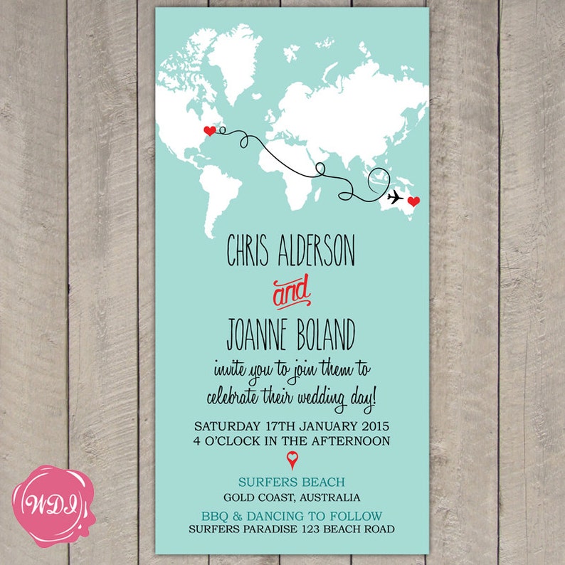 Destination Wedding Invitation Map World Travel Theme Etsy