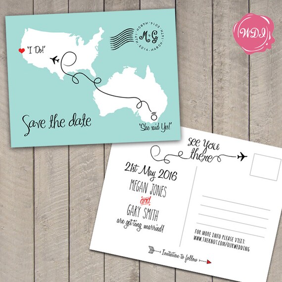 destination wedding save the date postcard travel theme custom printable diy wedding save the date post cards