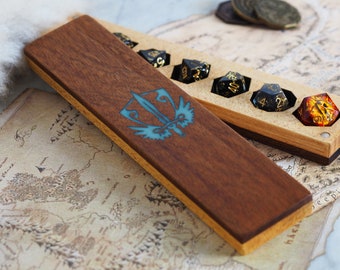D&D wood dice box - engraved wood and resin dice vault for DnD - Dungeons and dragons, pathfinder rpg gift - wooden dice case tabletop games