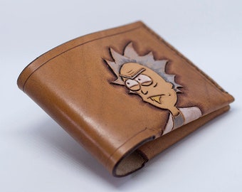 Cartera de cuero Mad Scientist - monedero mínimo - Monedero Sanchez & Smith - geek - titular de la tarjeta - Rick y Morty