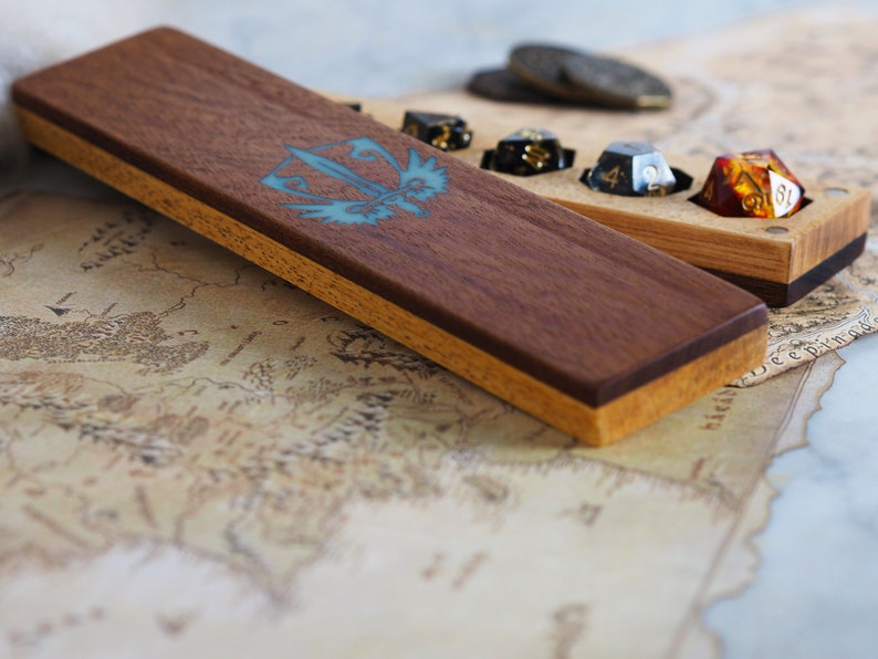Dungeons and dragons pathfinder rpg gift D/&D wood dice box wooden dice case tabletop games engraved wood and resin dice vault for DnD