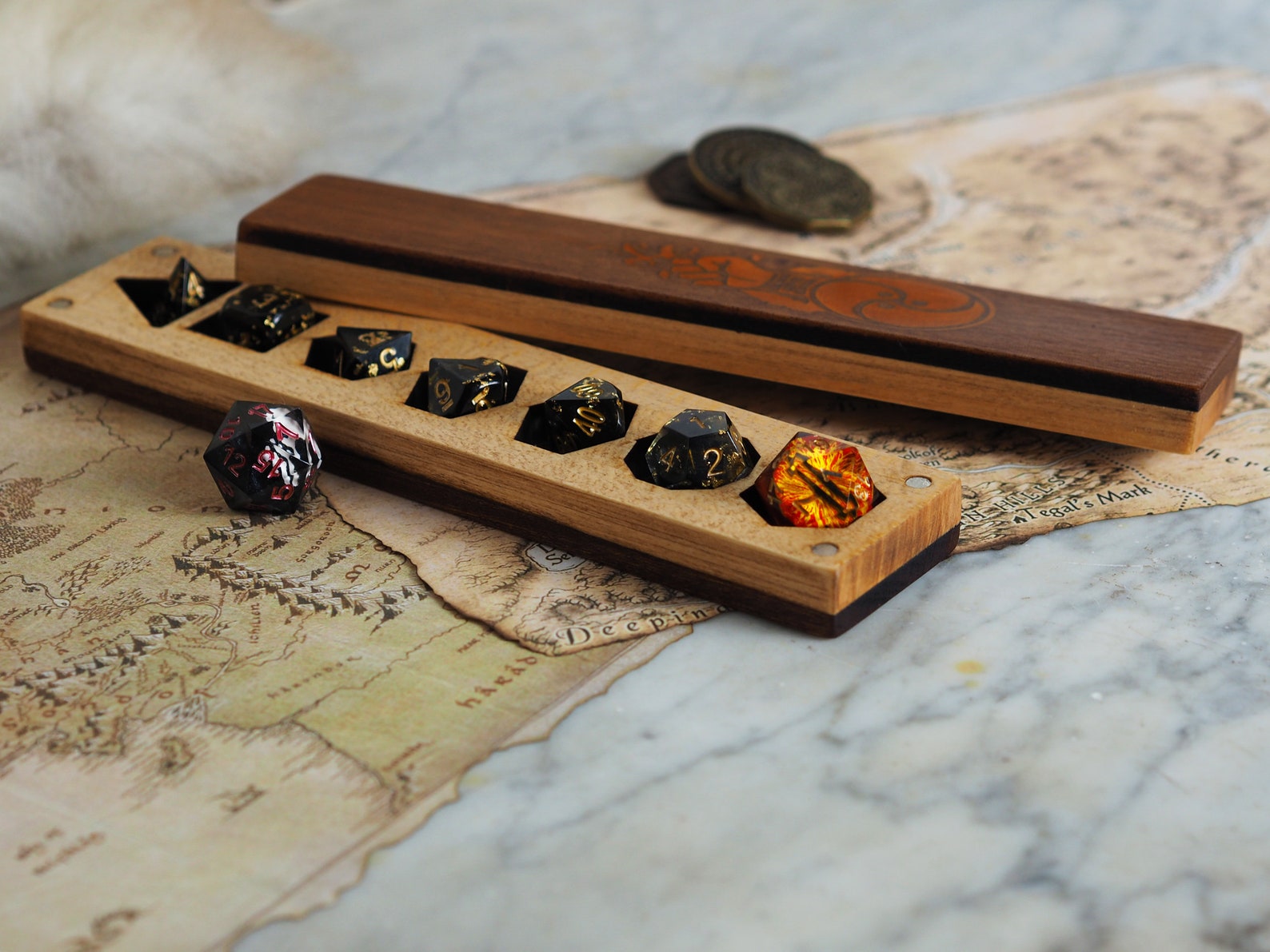 D&D Wood Dice Box Engraved Wood and Resin Dice Vault for Dnd Etsy