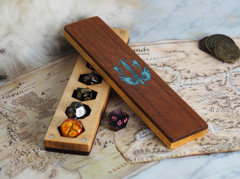 Dungeons and dragons pathfinder rpg gift D/&D wood dice box wooden dice case tabletop games engraved wood and resin dice vault for DnD
