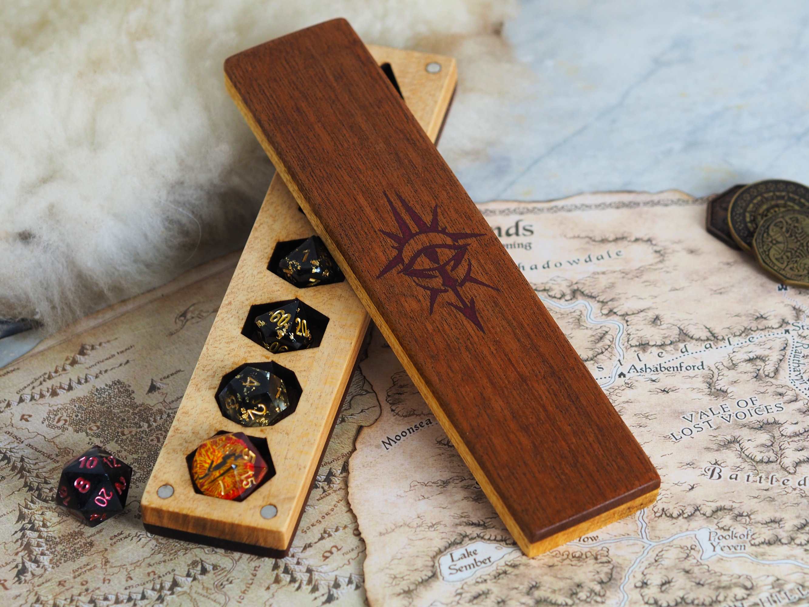 D&D wood dice box engraved wood and resin dice vault for DnD Etsy