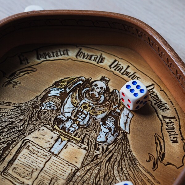 グレーナイツ ダイストレイ - 卓上ゲーム用木製および革製ダイストレイ - WH40k - ウォーゲーミング - 宇宙帝国の男 - 海兵隊