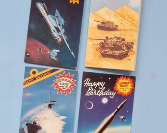 Vintage Birthday cards | For him | 1970s greeting cards | Spaceship | Tank | Battleship | Missile | Choice of designs