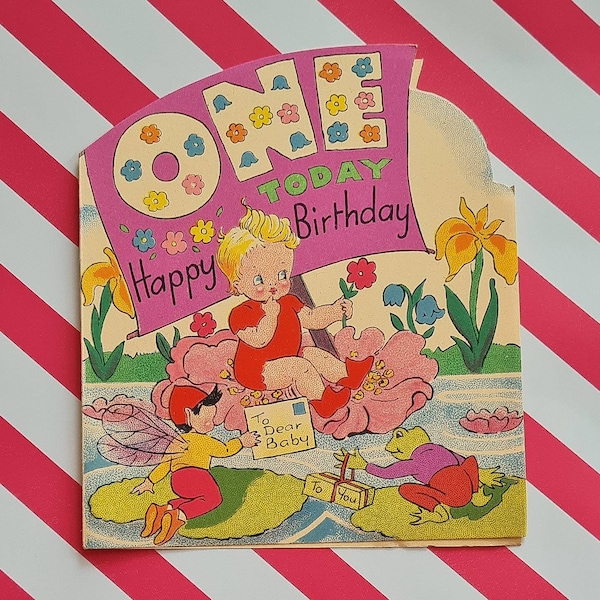 Super cute vintage birthday card | One year old