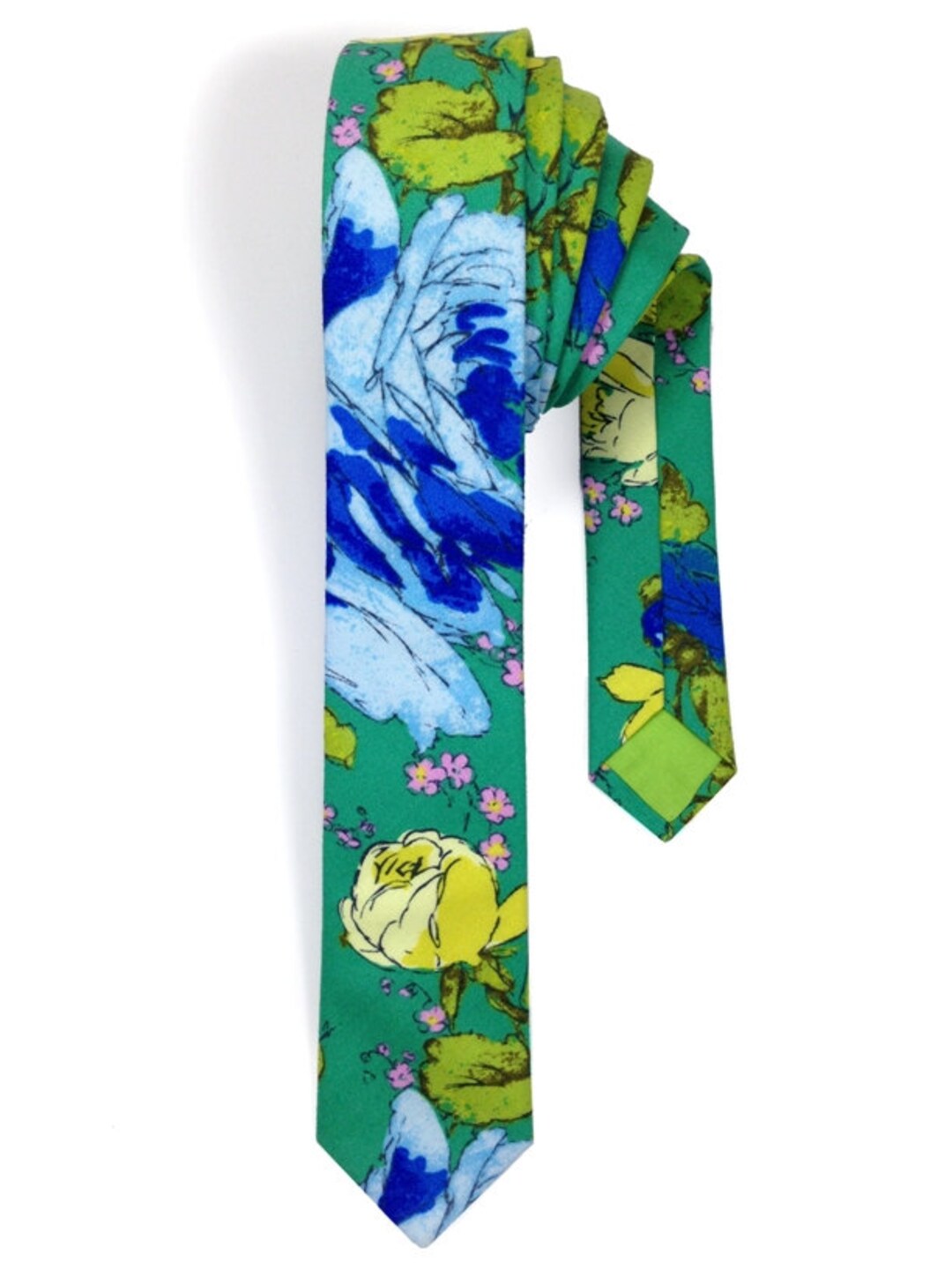 Blue Rose Print Skinny Tie, Men's Floral Tie, Floral Skinny Tie, Men's ...