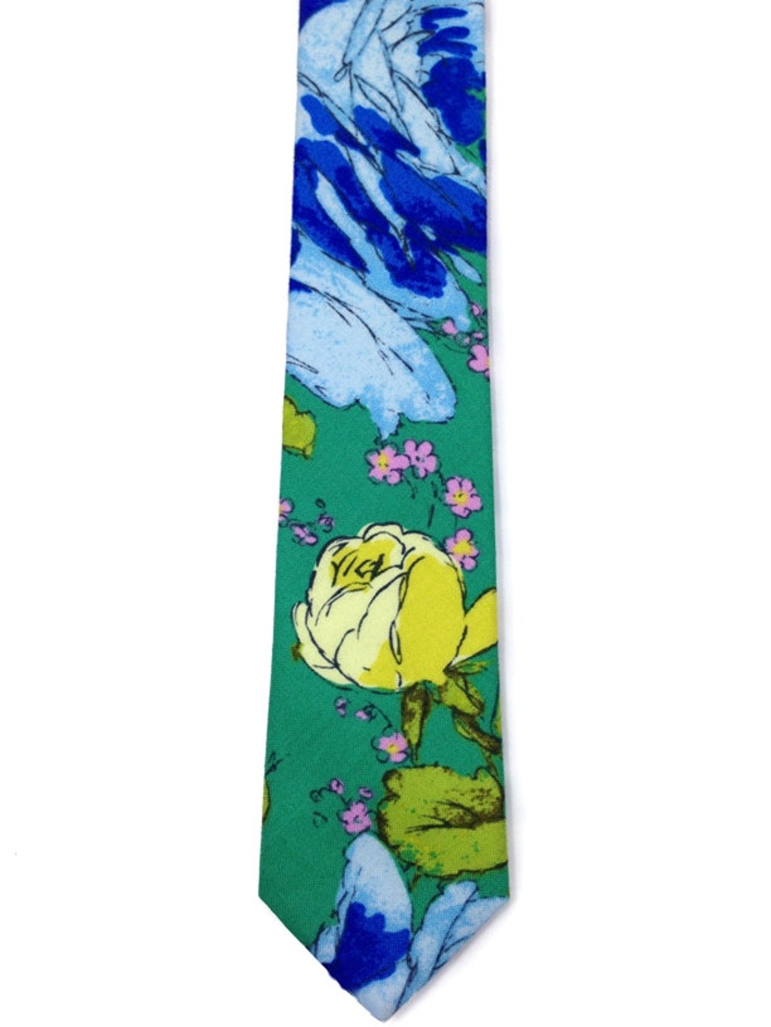 Blue Rose Print Skinny Tie, Men's Floral Tie, Floral Skinny Tie, Men's ...