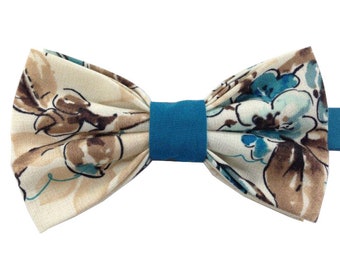 Floral Bow Tie, Blue & Brown Floral Bow Tie, Flower Bow Tie, Bow Tie for Men, Bow Tie, Formal Bow Tie, Novelty Bow Tie, Designer Bow Tie