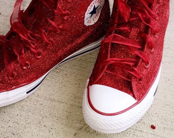 converse red sparkle shoes