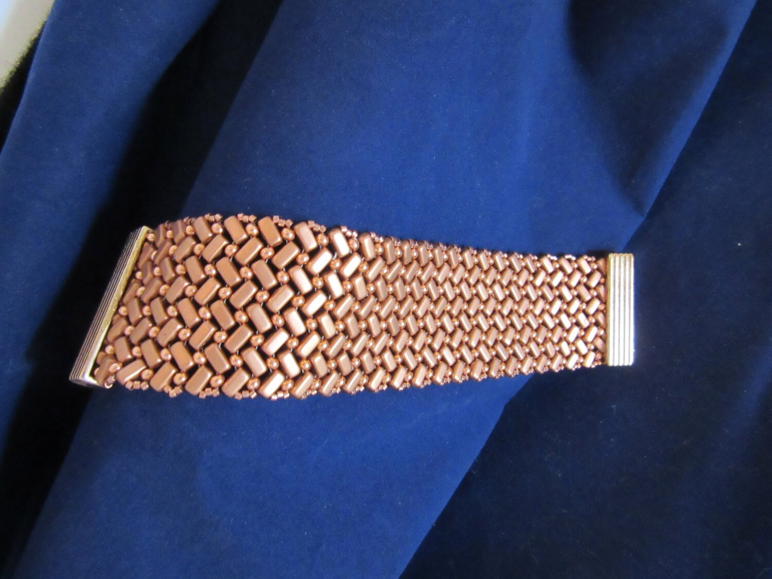 Rose gold cuff bracelet. Handmade modern take on Aztec art. Etsy