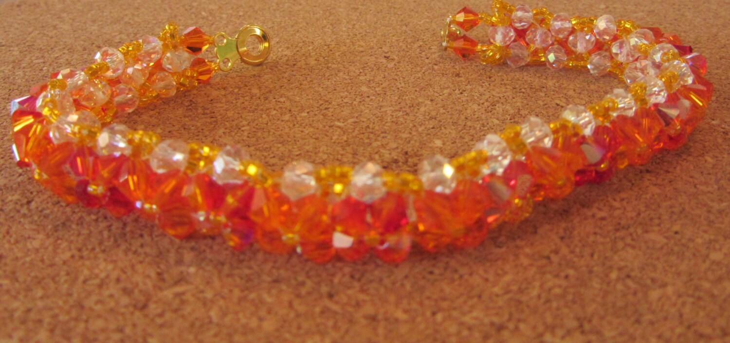 Fire Opal Crystal Handmade Bracelet. Fire Opal AB and Orange Etsy