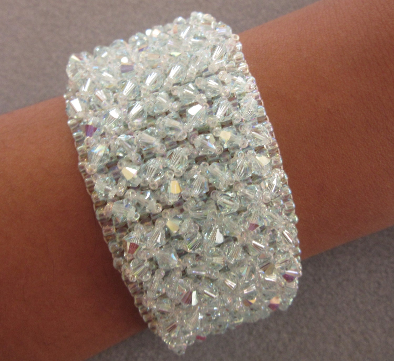 Blue crystal handmade cuff bracelet. Swarovski light azore Etsy