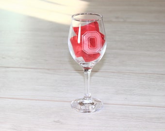 Ohio State Wine Glass - Officially Licensed Ohio State Block O Wine glasses Laser engraved