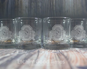 Ohio State Rocks Glass - Officially licensed Ohio State Athletic Logo Rocks Glass Set of 4