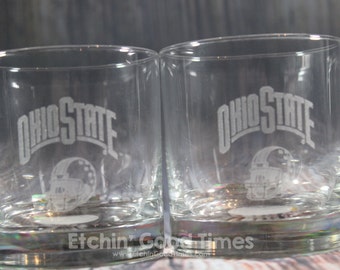 Ohio State Rocks Glass - Officially licensed Ohio State Football helmet Rocks Glass Set of 2