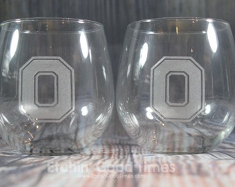 Ohio State STEMLESS Wine Glasses - Officially Licensed Ohio State Block O STEMLESS Wine glasses set of 2