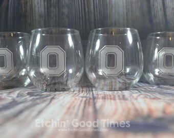 Ohio State STEMLESS Wine Glasses - Officially Licensed Ohio State Block O STEMLESS Wine glasses set of 4