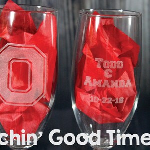 Ohio State Champagne Glass Officially Licensed Ohio State Block O Champagne Flute Laser engraved Set of 2 image 3