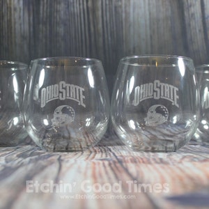Ohio State STEMLESS Wine Glasses - Officially Licensed Ohio State Football Helmet STEMLESS Wine glasses set of 4