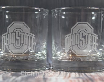 Ohio State Rocks Glass - Officially licensed Ohio State Athletic Logo Rocks Glass Set of 2