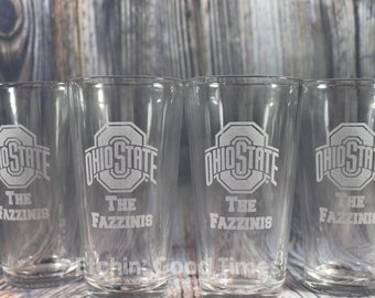 Ohio State Pint - Personalized Ohio State Pint Glass with YOUR Last Name set of 4