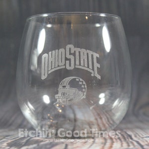 Ohio State STEMLESS Wine Glasses - Officially Licensed Ohio StateFootball Helmet STEMLESS Wine glasses