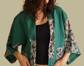 Veste /Kimono /court/ample/Japon/ Haori//Lin/Taille unique/Oversize