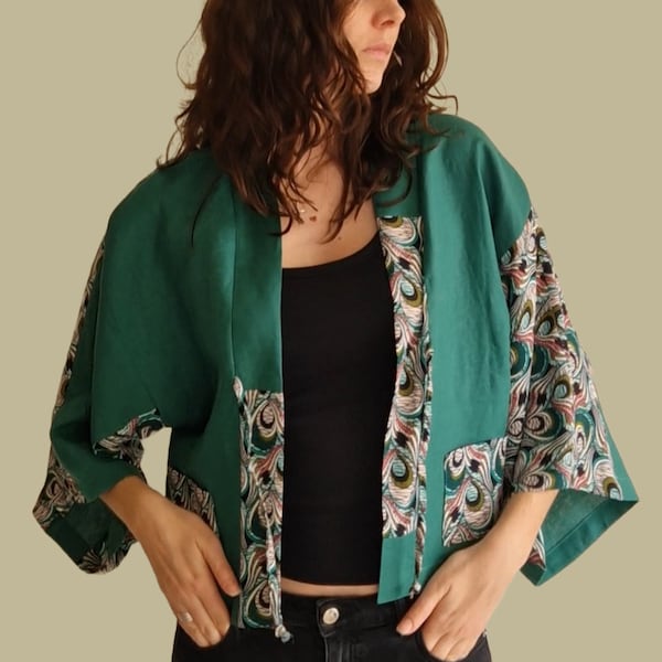 Veste /Kimono /court/ample/Japon/ Haori//Lin/Taille unique/Oversize