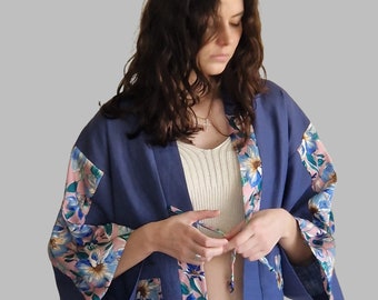 Veste /Kimono /court/ample/Japon/ Haori//Lin/Taille unique/Oversize