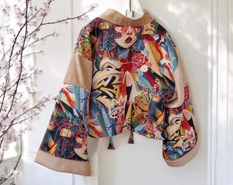 "Saimu" Kimono / Jacket / Short / Wide-wale corduroy / Upholstery fabric / Loose fit / Oversized / One size fits all / Japanese cotton / Haori