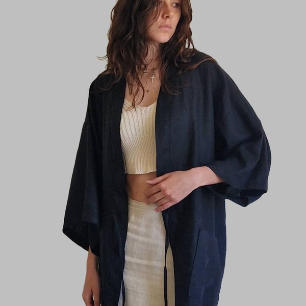 Jacket /Kimono /Japan/ Linen/ Haori /Black/ White/ Navy/ Khaki/One size/Unisex