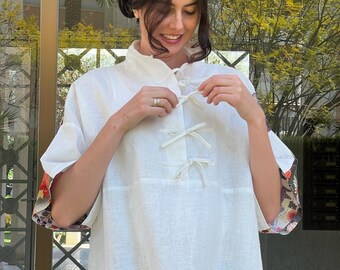 Kimono blouse "Shiraha" /Haori/ Japan /loose fit / oversized /one size fits all / stonewashed linen / off-white / Japanese cotton/