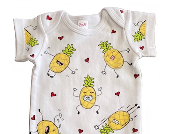 Pineapple Love Pattern Baby One-Piece Bodysuit Layette Gown or Blanket | Hand Painted