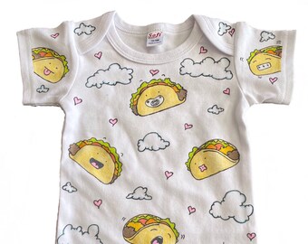 Tacos Pattern Baby 4 One-Piece Bodysuit Layette Gown or Blanket| Hand Painted