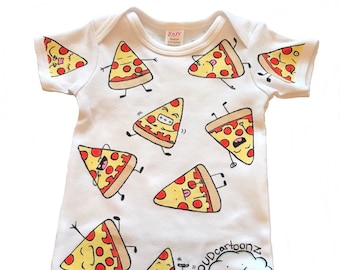 Pepperoni Pizza Slices Pattern Baby One-Piece Bodysuit Layette Gown or Blanket | Hand Painted
