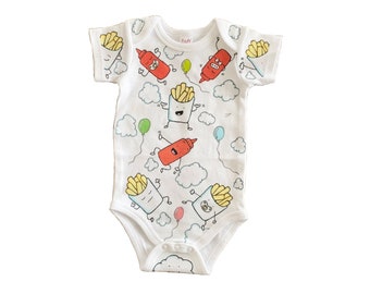 Hand Painted Baby Bodysuit: French Fries & Ketchup Pattern