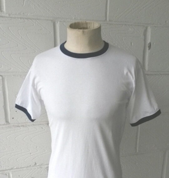 Image of Ringer Short Sleeve T-Shirt Top 60S Vintage Style Sportswear 70S Clothing Jersey Contrat Trim Retro