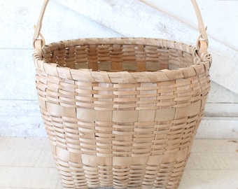 Vintage Wood Splint Apple / Gathering Basket with Wood Handle - Antique Basket - Wood Splint Basket - Country, Farmhouse, Gathering Basket