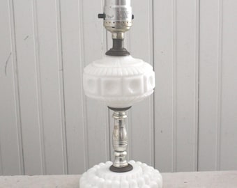 Vintage Milk Glass Boudoir Bedroom Nursery Lamp - 1960s Table Accent Lamp - Milk Glass Lamp w/Silver Metal Fittings - Little Girl's Bedroom