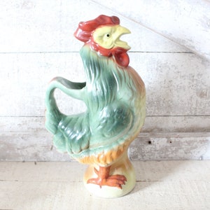 Vintage French Majolica St. Clement Rooster Pitcher - Majolica Figural Cock Wine Jug - Large Keller & Guerin Saint Clement Majolica Rooster