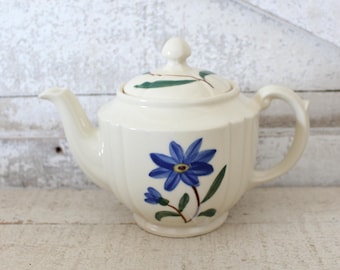 Vintage 1950s Shawnee Pottery Teapot - Hand Painted Blue Floral Design - Conversation Style #1 Teapot
